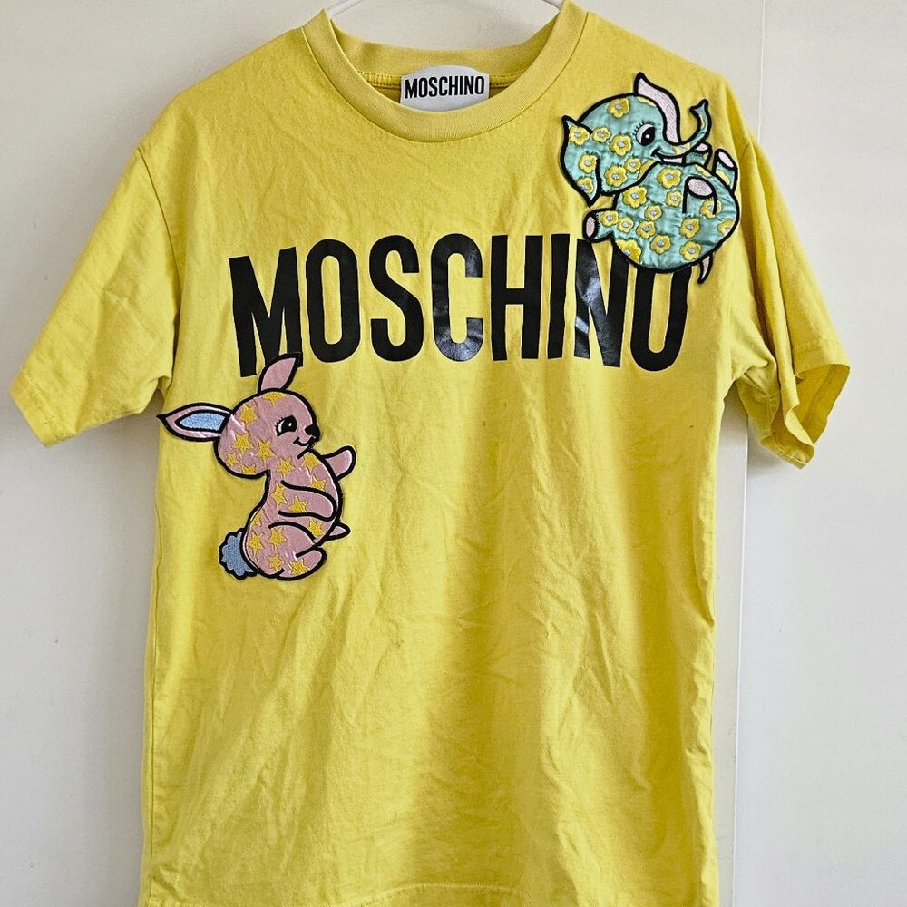 MOSCHINO T-shirts  Yellow aNIMAL PATCH ORGANIC COTTON JERSEY T-SHIRT Size M/L